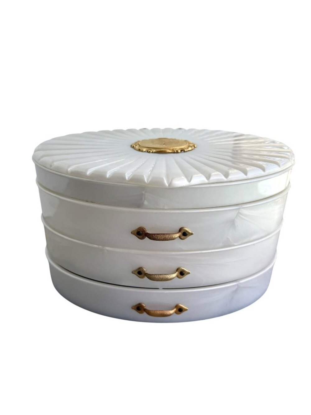 Vintage Rialto of New York White Pearlized Lucite Jewelry Box 1960s 9”